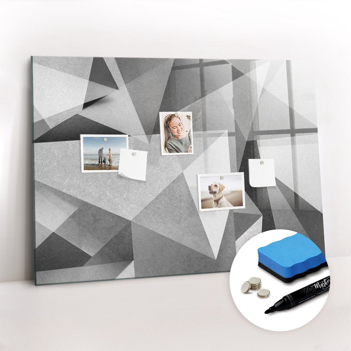 Tulup Whitebord - 3D-abstractie - 100 x 70 cm - Grijs Memobord Keuken - Gratis 5 Sterke Magneten + Whiteboard Marker & Wisser - Stylish Memo Board - Magnetisch Bord Kind - Organiseer Je Bureau
