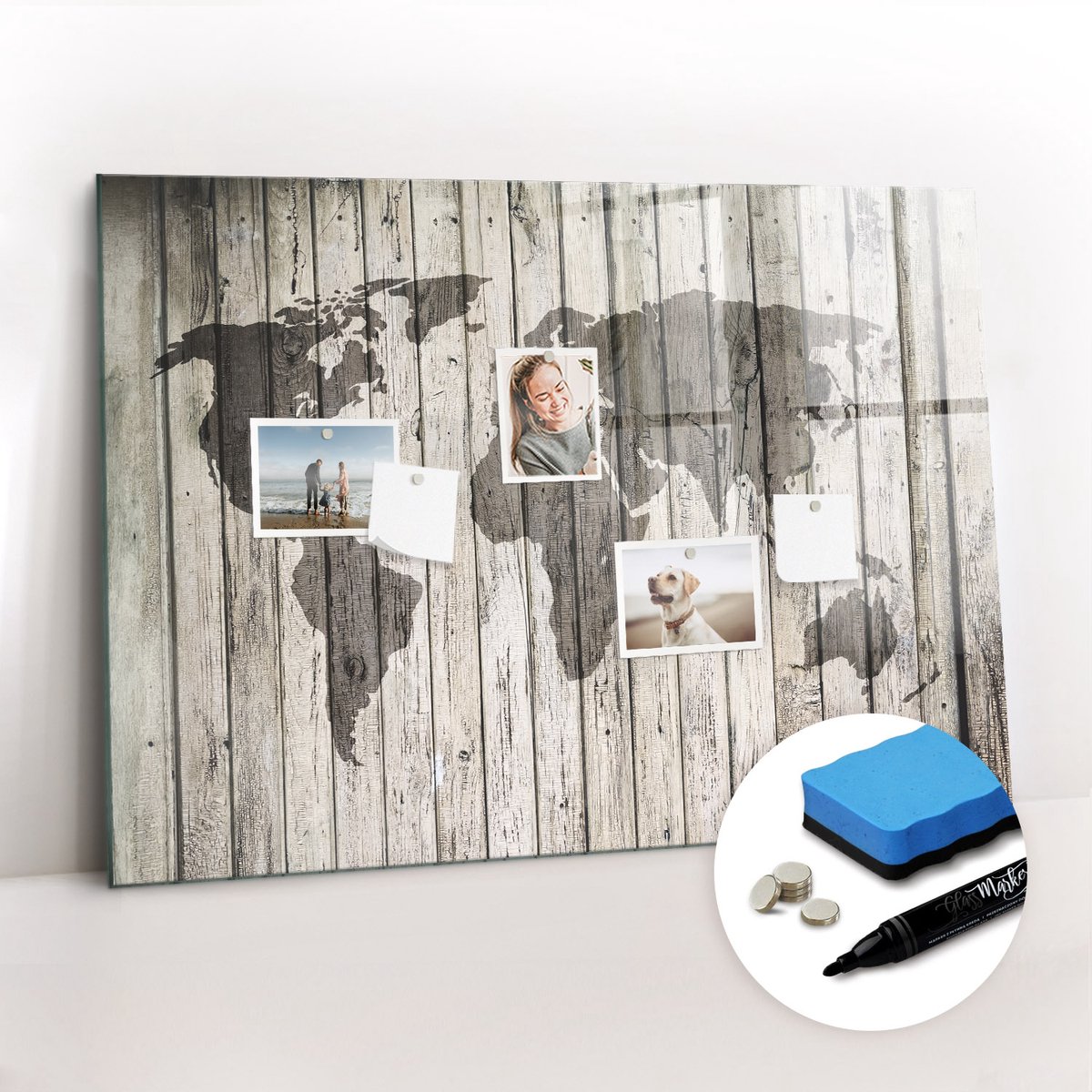 Tulup Whitebord - Wereldkaart op een bord - 100 x 70 cm - Bruin Magnetisch Memobord - Gratis 5 Sterke Magneten + Whiteboard Marker & Wisser - Interieur Accessoires Kantoor - Memo Magneetbord - Inspiratiebord Kantoor