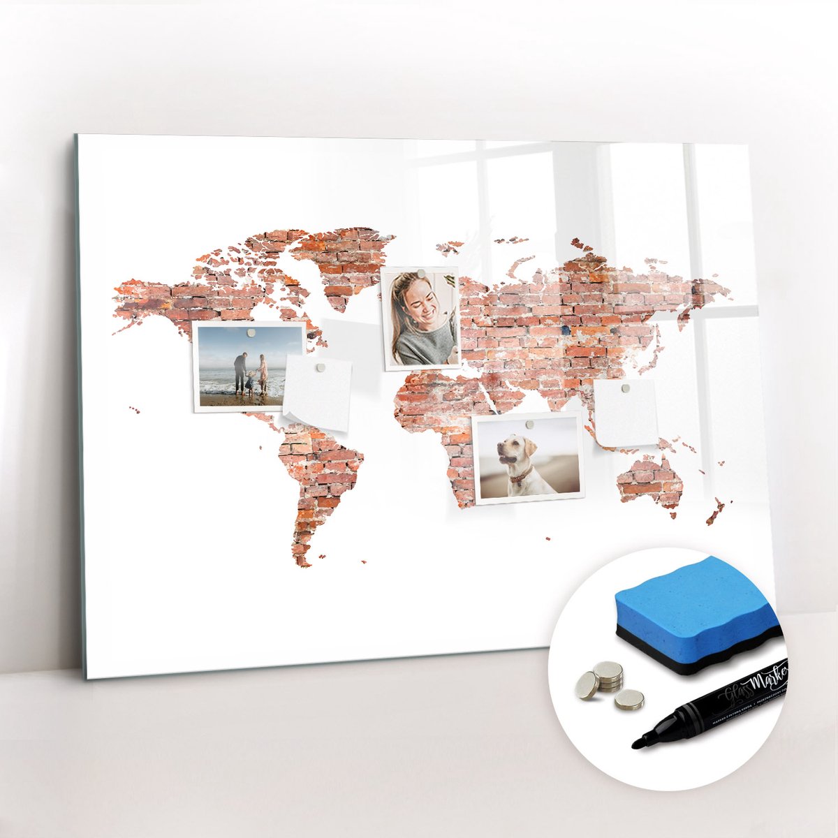 Tulup Whitebord - Oude bakstenen kaart - 100 x 70 cm - Bruin Magnetisch Memobord - Gratis 5 Sterke Magneten + Whiteboard Marker & Wisser - Moderne Wanddecoratie - Memo Magneetbord - Notitiebord Werkplek