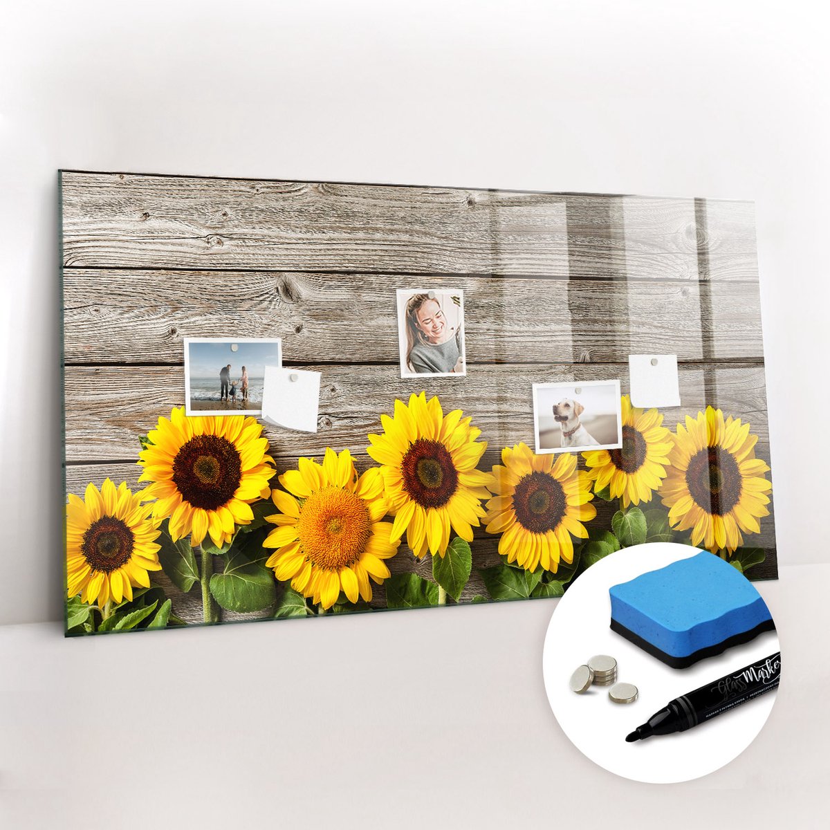 Tulup Whitebord - Zonnebloemen - 120 x 60 cm - Veelkleurig Foto Magneetbord - Gratis 5 Sterke Magneten + Whiteboard Marker & Wisser - Scandinavisch Design Bord - Magneetbord Keuken - Planning Muur