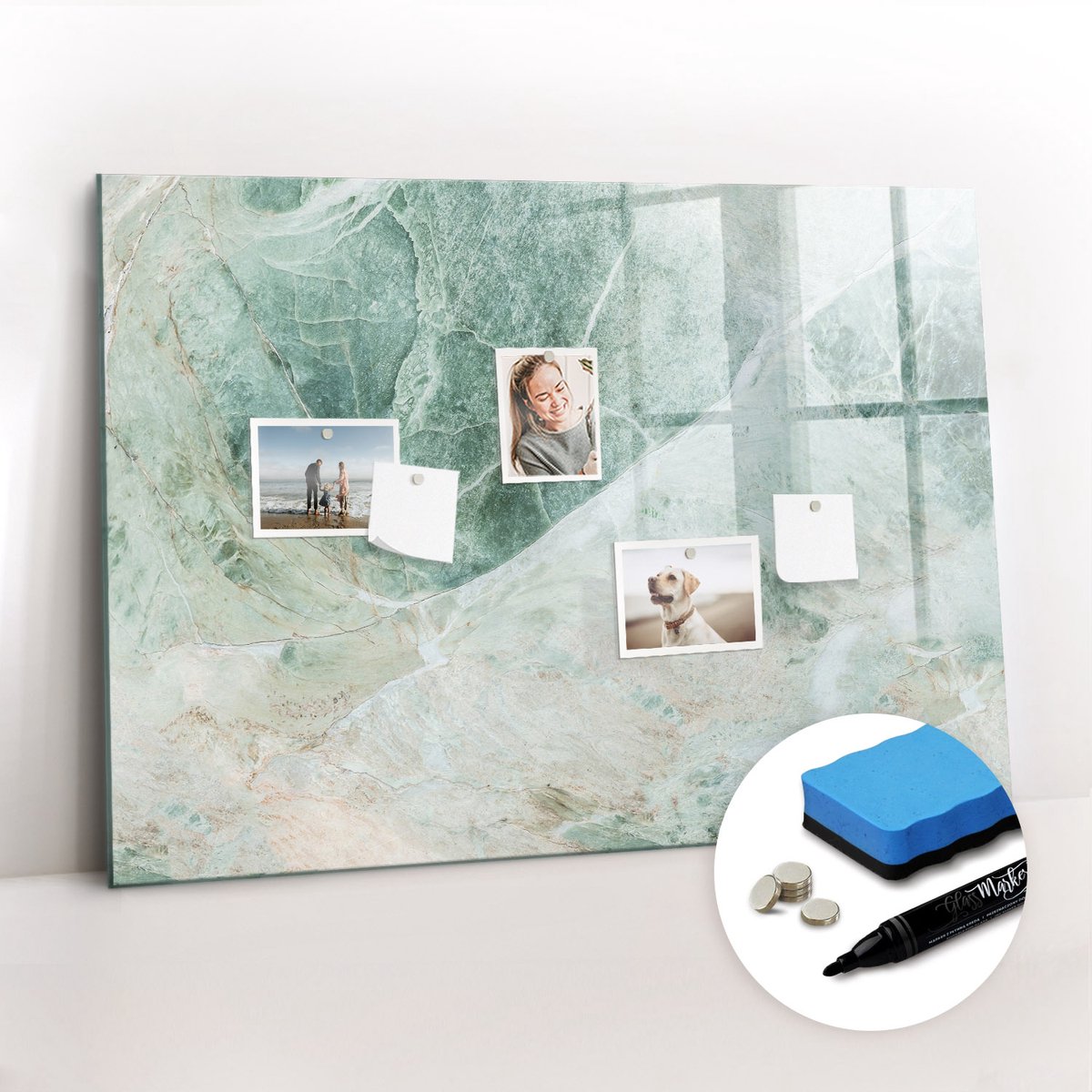 Tulup Whitebord - Marmeren oppervlak - 100 x 70 cm - Veelkleurig Memobord Magnetisch - Gratis 5 Sterke Magneten + Whiteboard Marker & Wisser - Scandinavisch Design Bord - Magneetbord Design - Organiseer Je Bureau