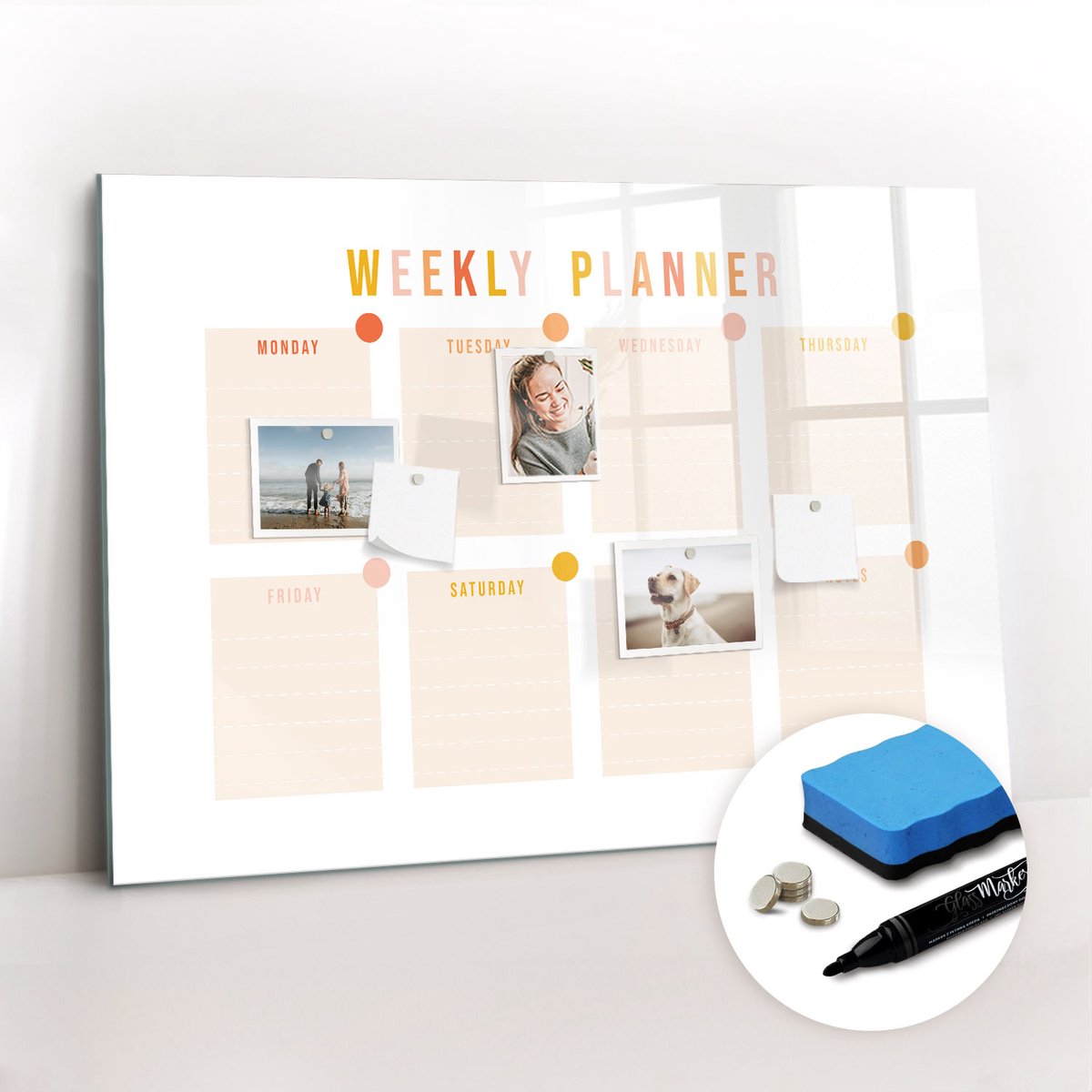 Tulup Whitebord - Weekplanner voor thuis - 100 x 70 cm - Wit Magnetisch Memobord - Gratis 5 Sterke Magneten + Whiteboard Marker & Wisser - Scandinavisch Design Bord - Magneetbord Rechthoekig - Notitiebord Werkplek