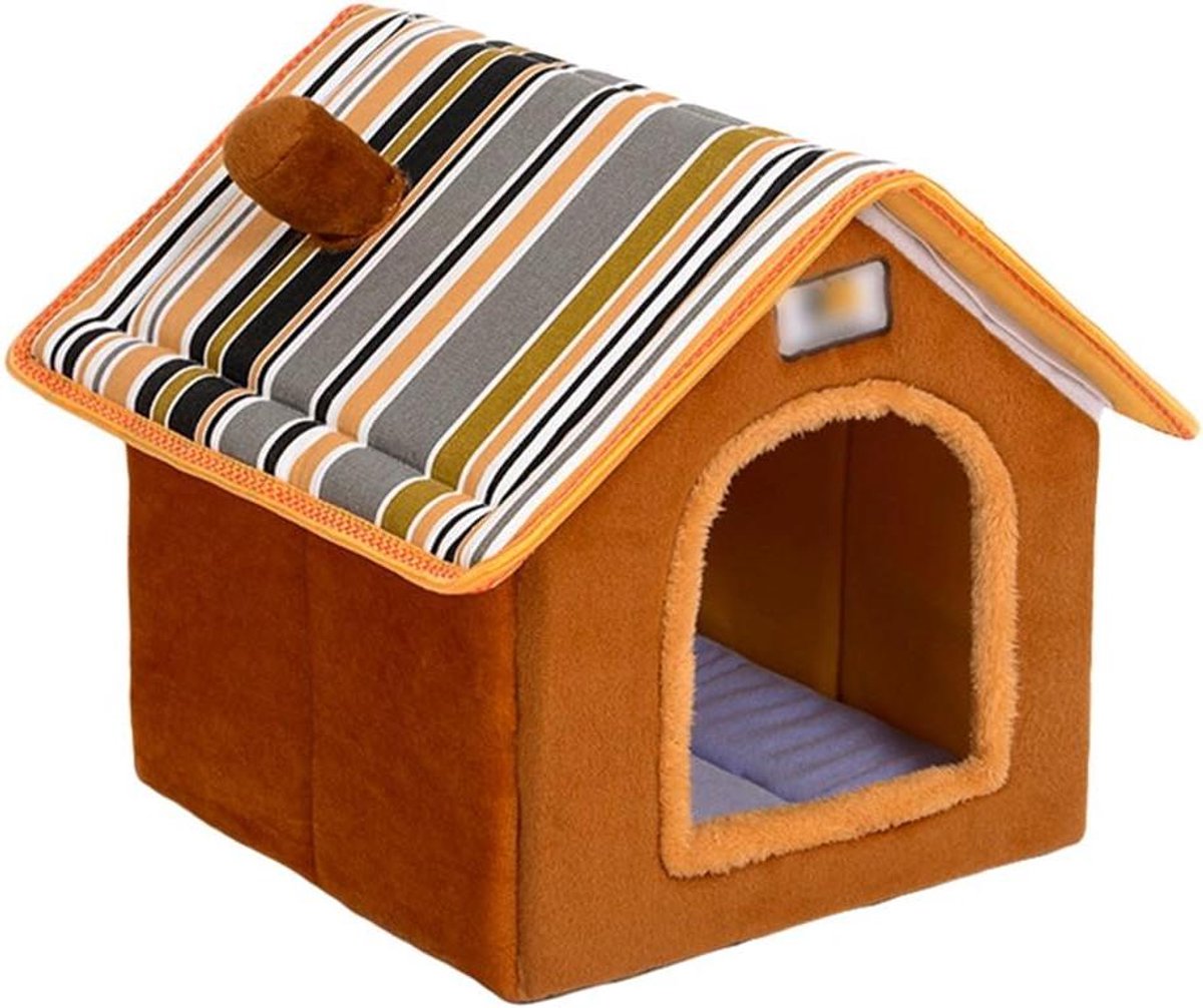Huisdierenbed Opvouwbaar - Hondenmand Kattenmand - Comfortabel Rusten - Originele Huis Vorm - S: 36x32x40cm - Bruin
