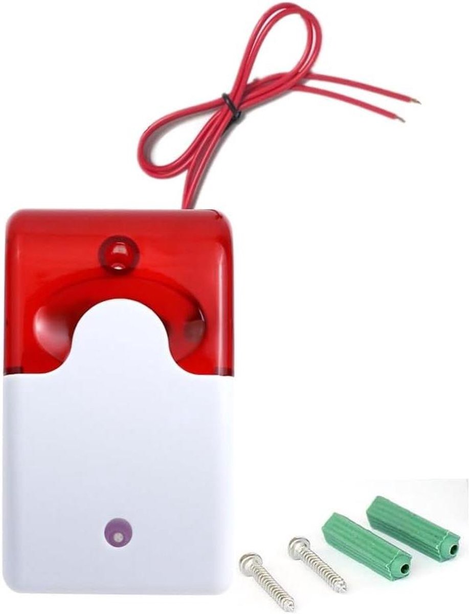 Stroboscoop Sirene - Alarm met Licht - Beveiliging Vergroten - Dubbel Alarmsysteem - 10 x 8 x 5 cm - Rood