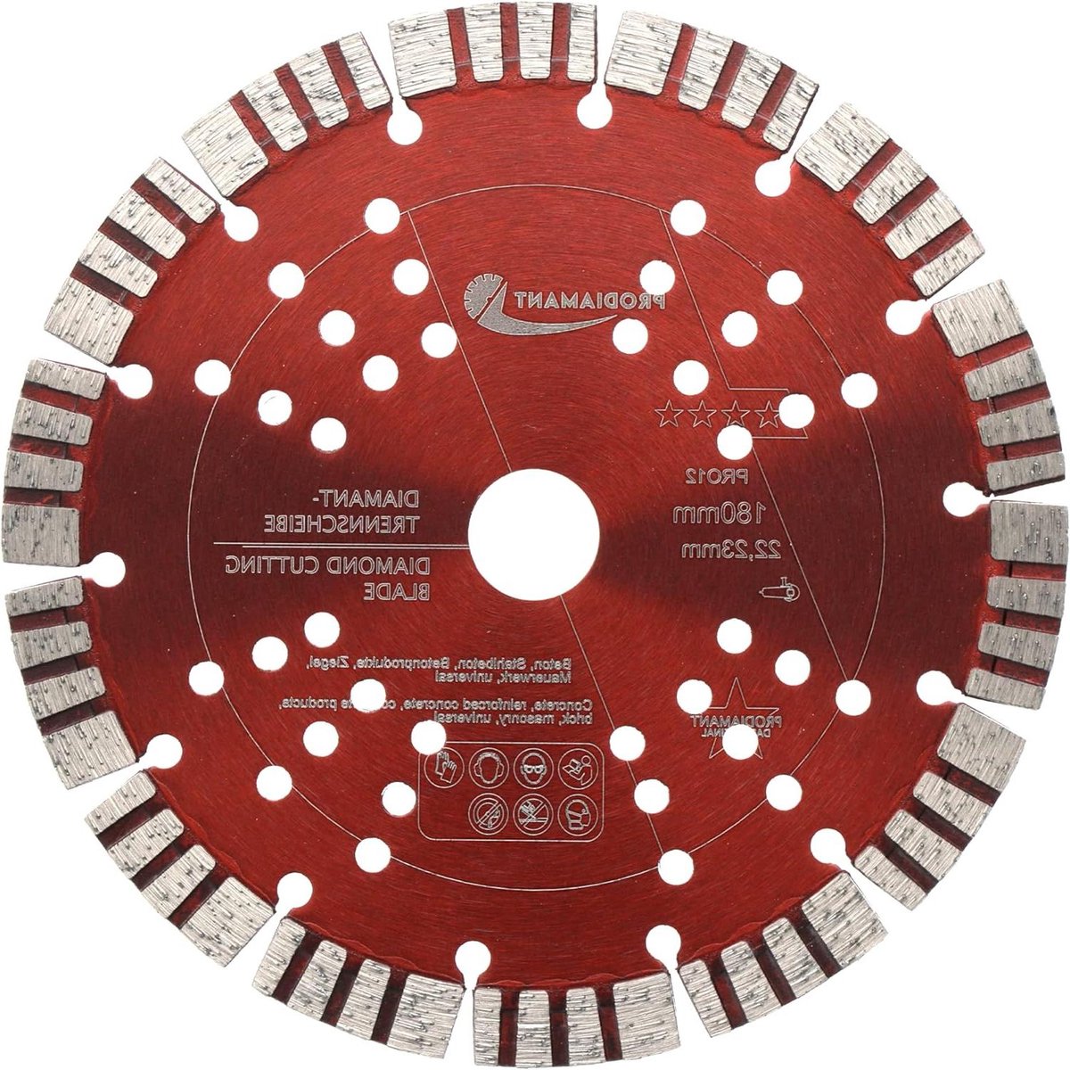 Diamantdoorslijpschijf Beton - Doorslijpschijf Diamant - Beton Zagen - Hoge Turbosegmenten - 180 mm - Rood