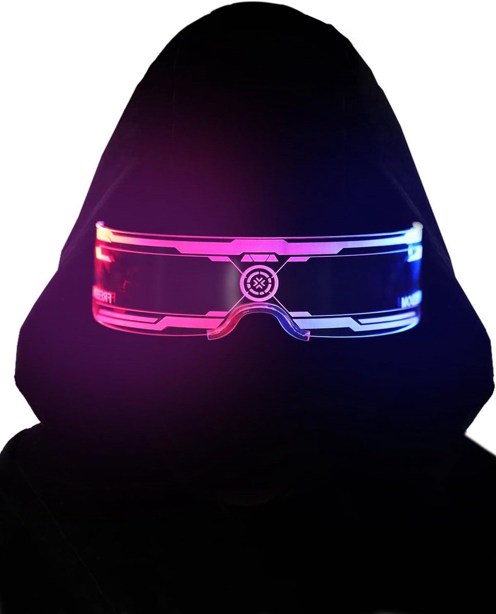 LED Bril - Cyberpunk Masker Rave Bril - Feestdecoratie - 4 Flitsmodi - 7 Kleuren - Transparant