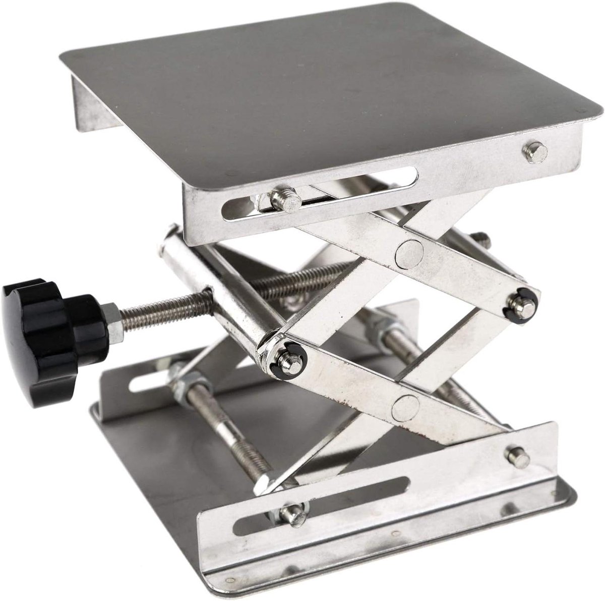 Laboratorium Tafel Schaarlift - Jiffy Jack Heftafel - Object Hoogte Regelen - Corrosiebestendig Roestvrij Staal - 100x100mm - Zilver