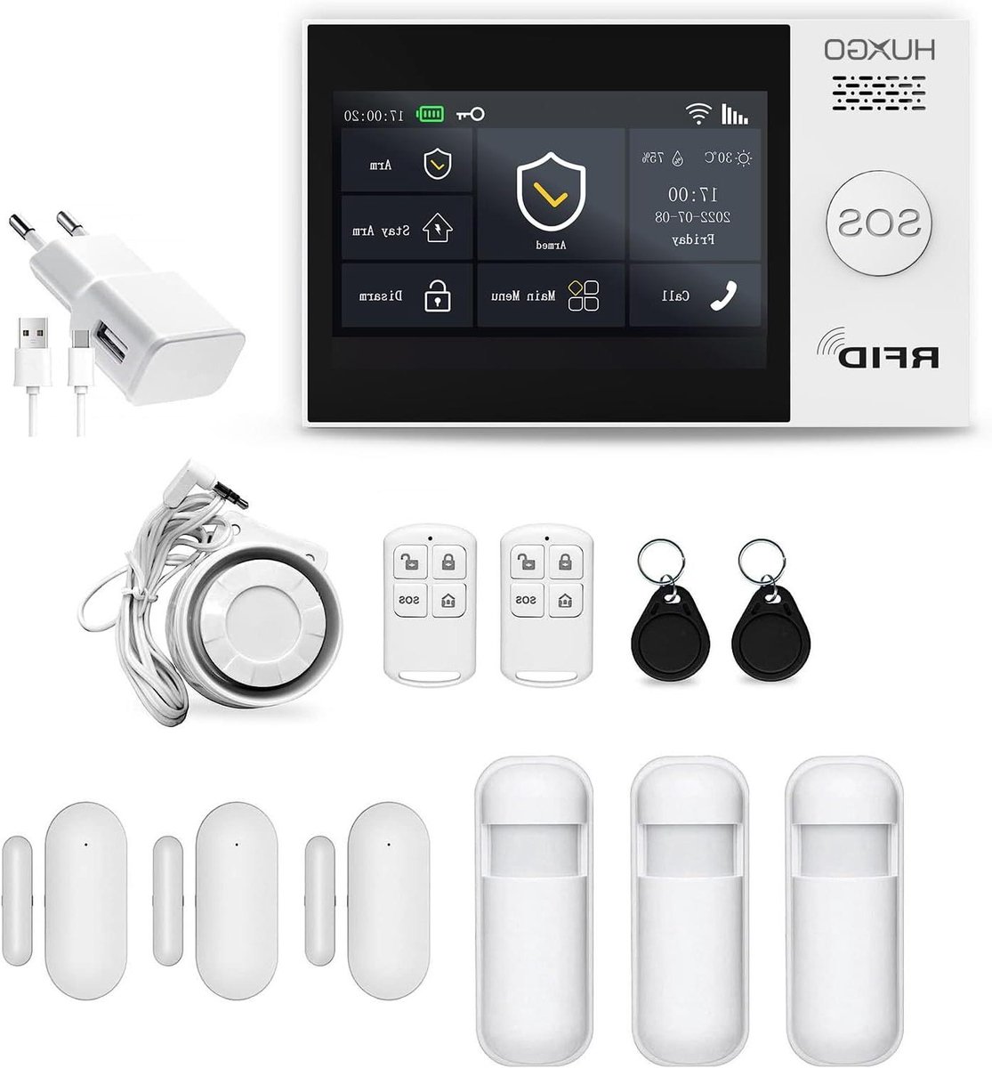 Draadloos Alarmsysteem - GSM WiFi Alarm - Huis Beveiligen - TUYA Smart App Controle - Met 3 Sensoren - Wit