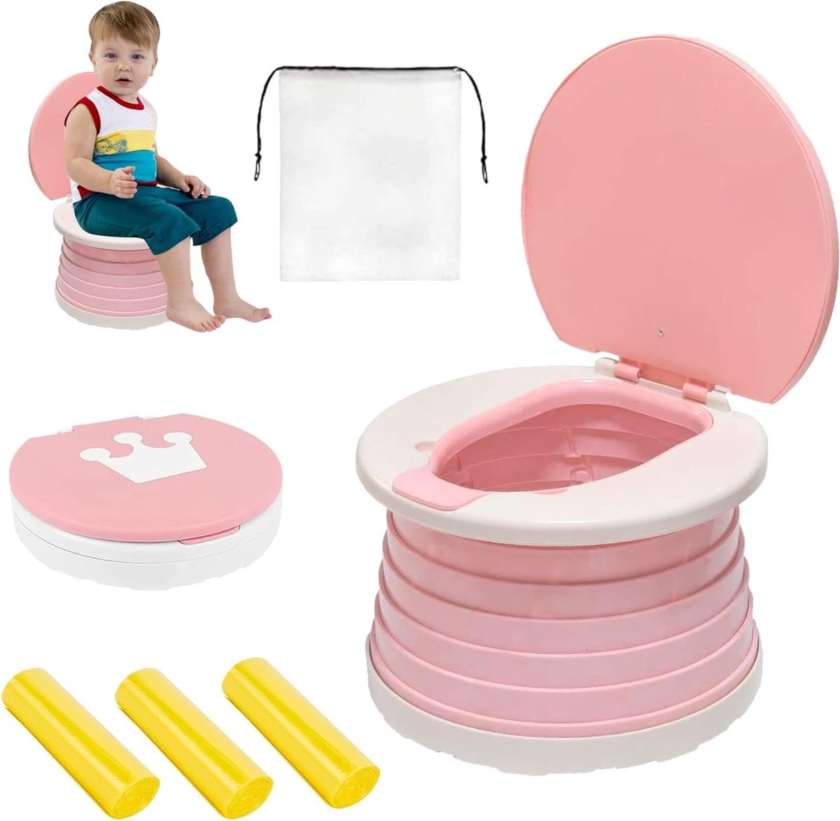 Draagbare Potty Stoel - Reis Potje Peuters - Zindelijkheidstraining - Opvouwbaar Ontwerp - 20.32 x 20.32 x 2.51 cm - Roze