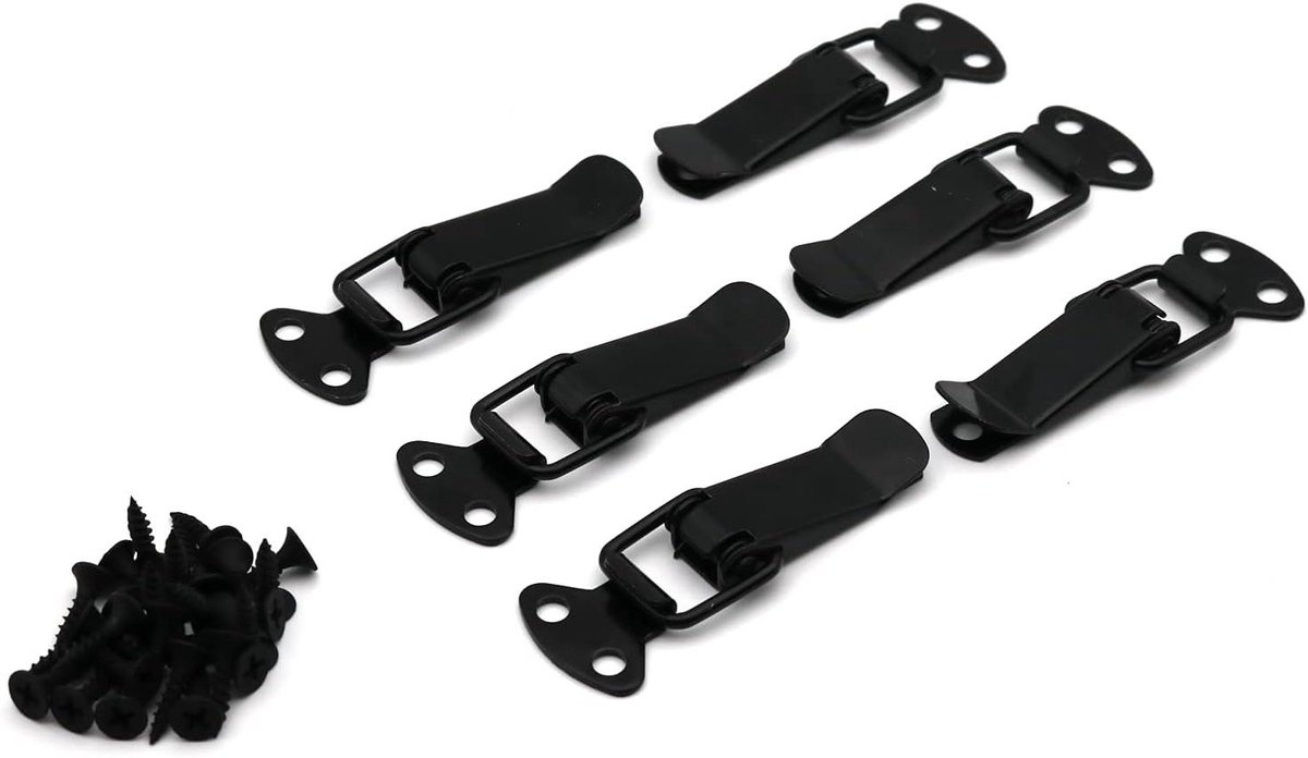Roestvrij Staal Slot - Veerbelast Hasp - Kasten Beveiligen - Roestvrij Staal - 6 Stuks - Zwart