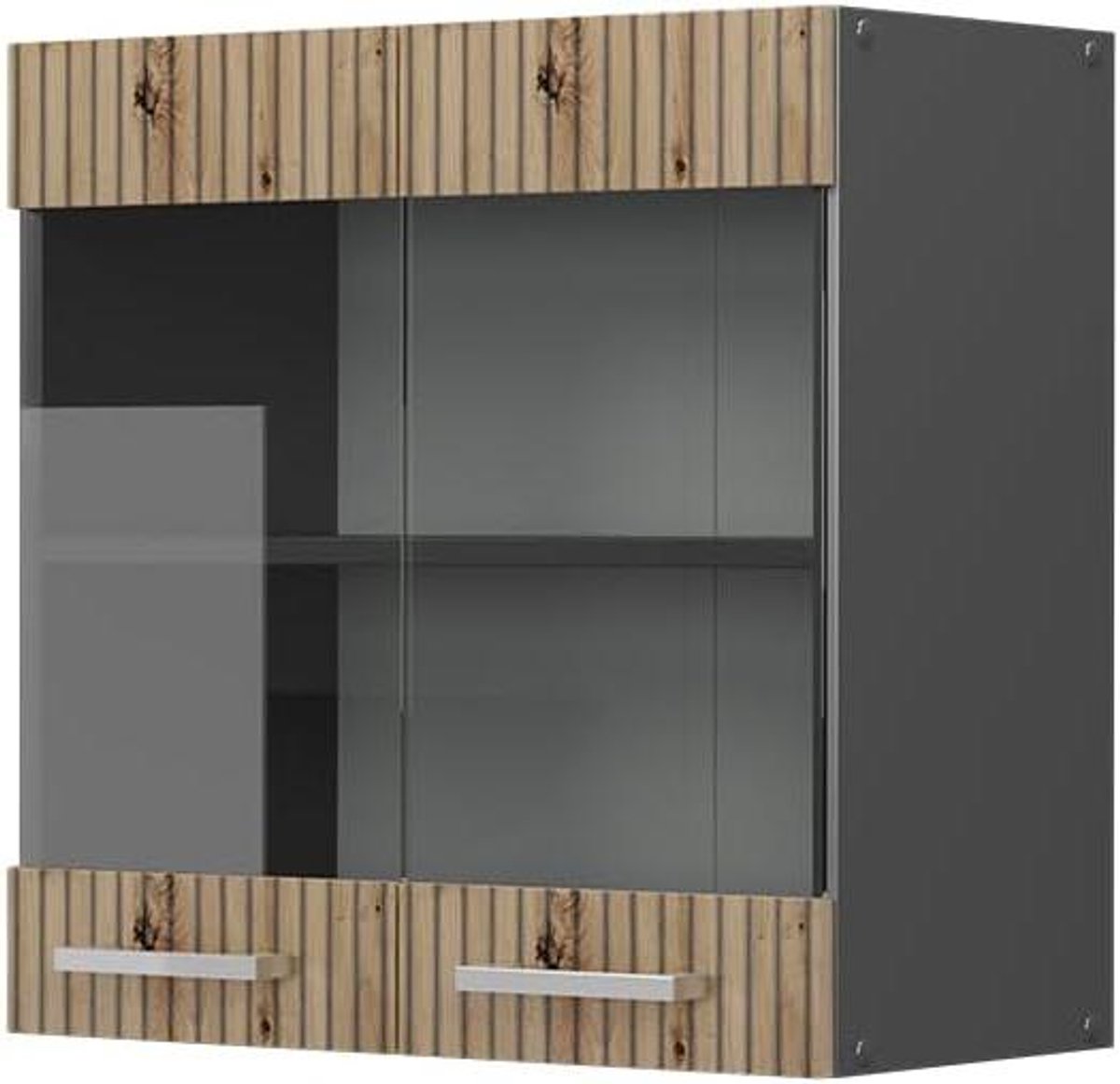 Keukenkastje Glas - Hangend Keukenkastje - Keuken Organiseren - Twee Glazen Deuren - 60 cm Breed - Eikenhout Antraciet