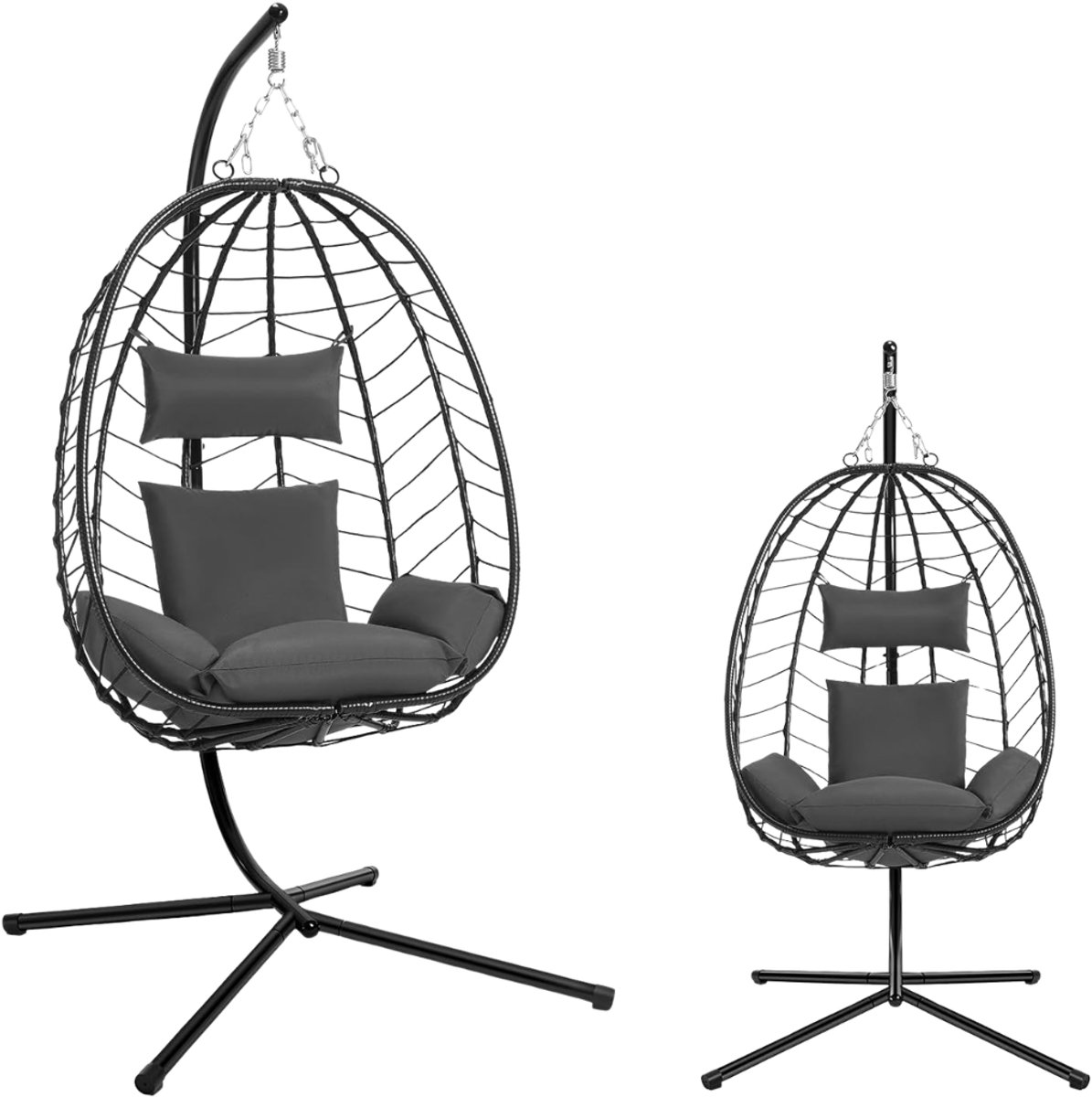 SP® Hangstoel - Tot 150kg - Egg Hangstoel - Met Standaard - Zwart - 102cm x 100cm x 196cm