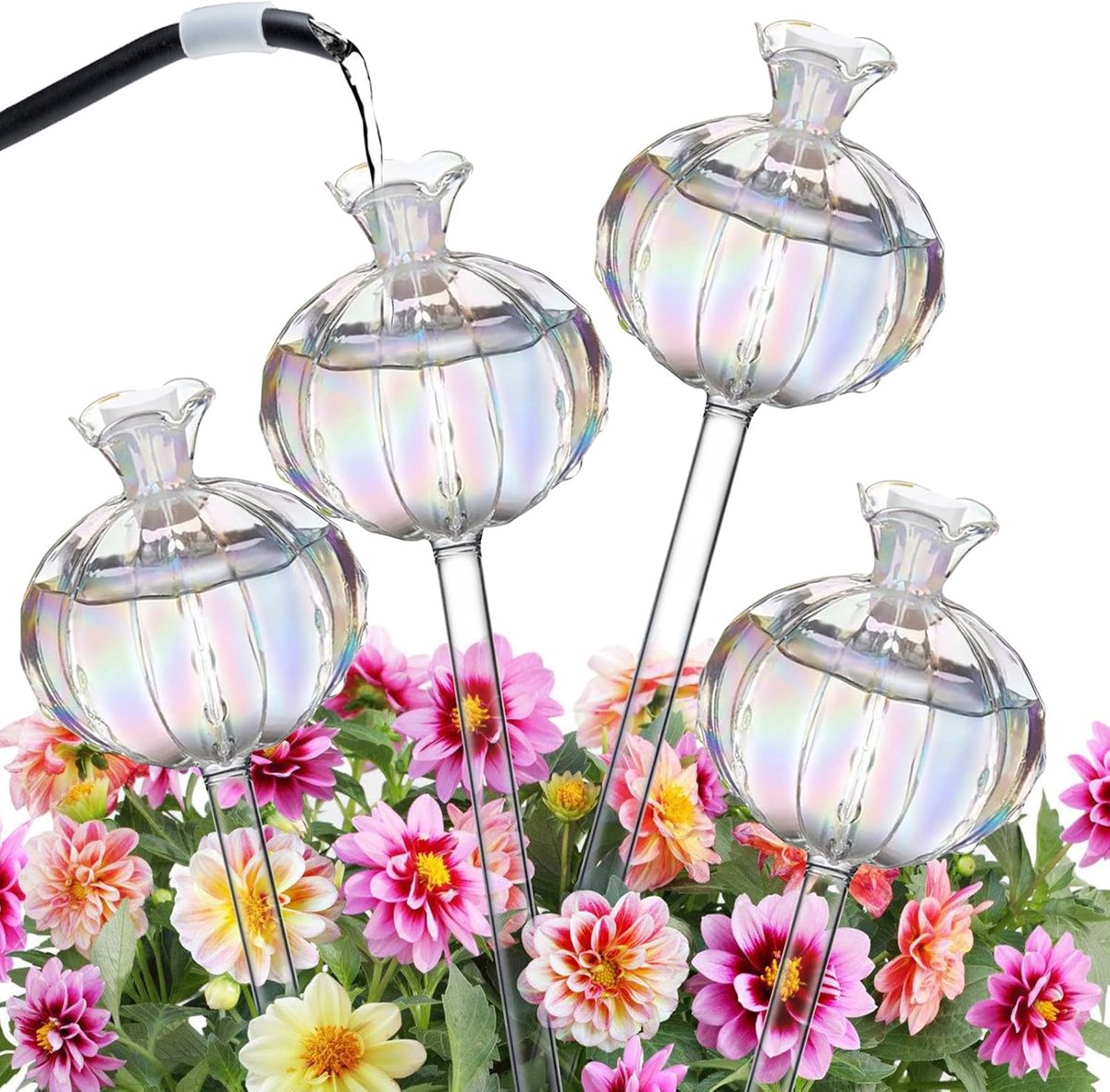 Bewateringsballen, waterdispenser planten voor zelfbewatering, 4 stuks, kleurrijk glas, automatische irrigatie met waterreservoir voor planten, balkon, tuin, binnen en buiten, potplanten, 150 ml