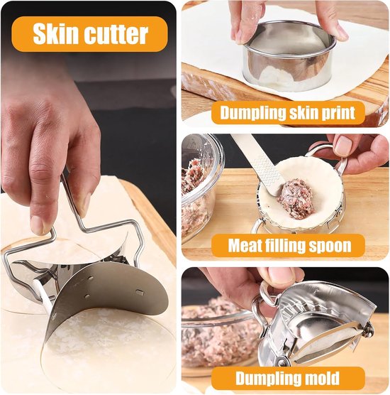 Dumplingmaker, roestvrij staal, 8 stuks, ravioli, uitsteekvormpjes, steekzakken, vormer, roestvrij staal, knoedels, raviolivormer, set voor keuken, gereedschap, knoedels, ravioli — afbeelding 2