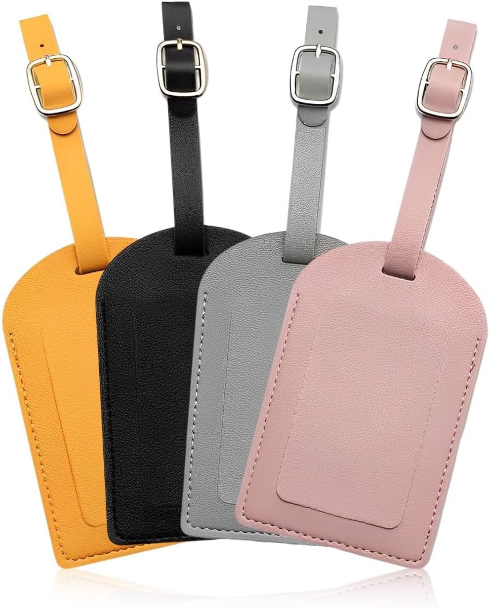 4 stuks kofferhangers, kofferhangers, leer, kleurrijke bagagelabels voor koffer, adreslabel, koffer voor bagage, koffer, tas, handtas, kofferhanger, vliegreizen