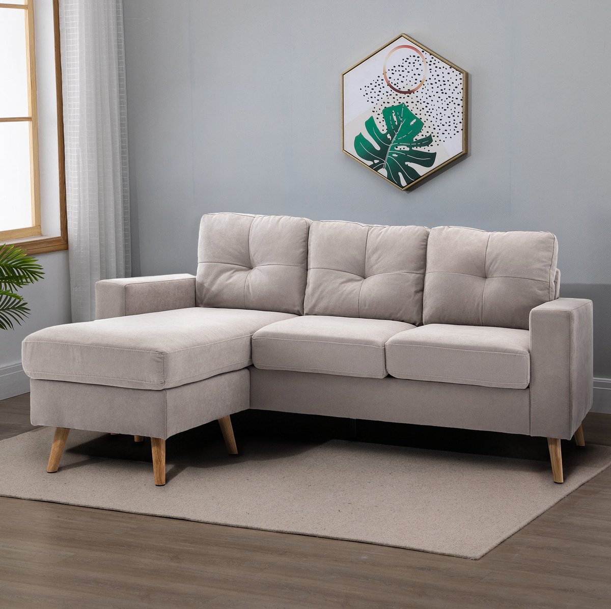HAUSS SPOLE Hoekbank - L-Vorm Met Chaise Longue - Links Of Rechts Monteerbaar - 3-Zits Voor Woonkamer - Linnenlook Lichtgrijs