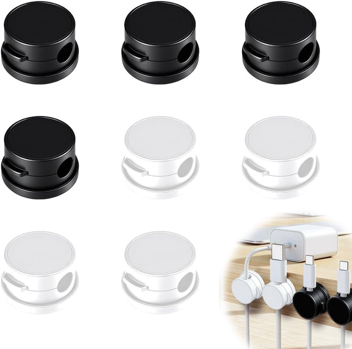 Magnetische kabelorganizer set van 8 stuks, 360 graden draaibaar, antislip clip voor bureau, keuken en slaapkamer, ideaal voor kabelbeheer en opgeruimde werkplek