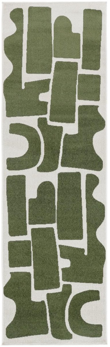 Vloerkleed, Moderne, 80 x 250 cm, Rechthoekig, Laagpolig, Woonkamer, Slaapkamer, Hal, Machinewas, Groen/Off Wit