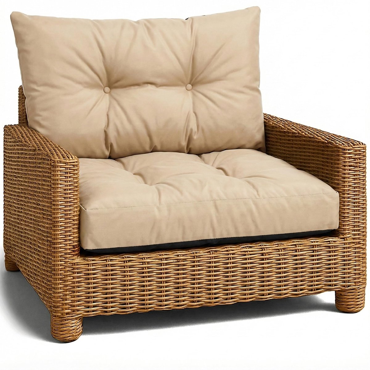 Lounge Tuinmeubelen - Set: zitkussen 70x70 cm en rugkussen 40x70 cm Rug Rattan Ideaal voor balkon terras loungeset buiten comfort vulling dik duurzaam Beige
