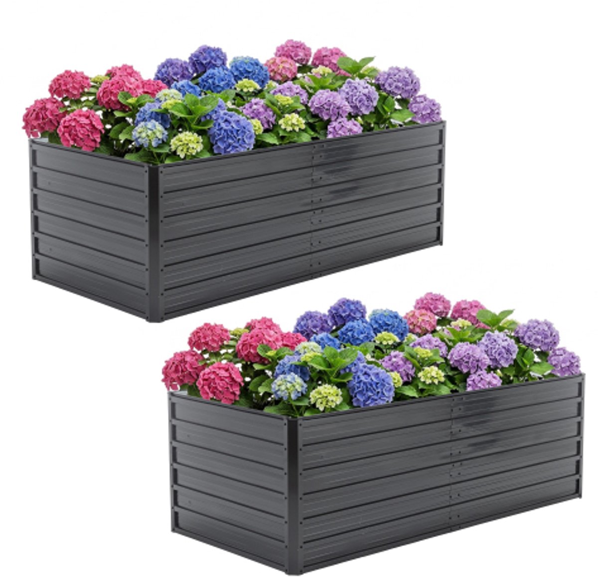 Lemlit Verhoogde Plantenbak 2 Stuks -Metalen Moestuinbak-Kweekbak met Open Bodem - 190x90x64 cm - Weer en Roestbestendig voor Tuin, Terras en Achtertuin - Zwart