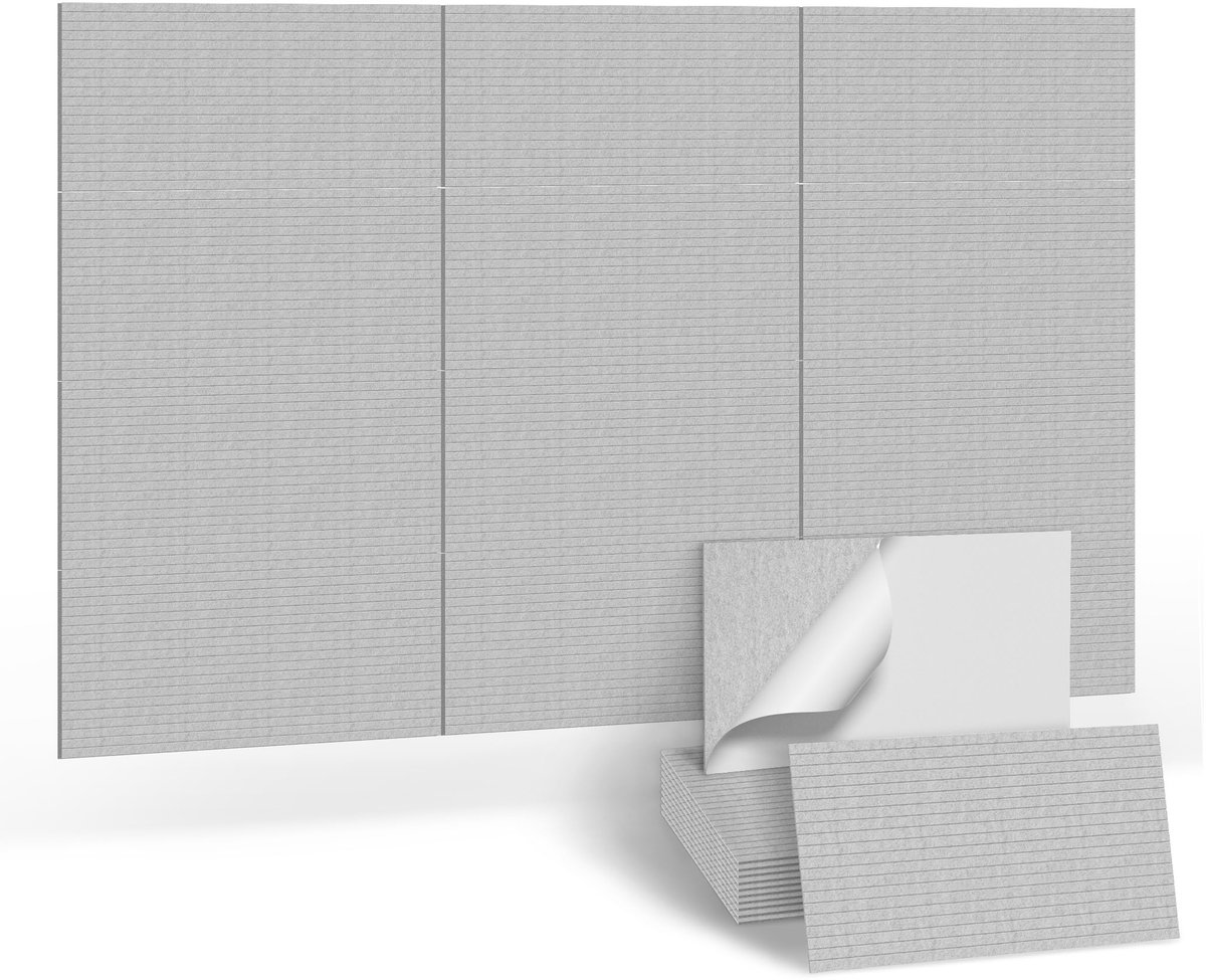 Akoestische Panelen - 16 Stuks - Zelfklevend - Polyester Akoestisch Wandpaneel - 120x60 cm - Geluiddempend - Voor Geluidsbehandeling & Wanddecoratie - Grijs - NAIZY