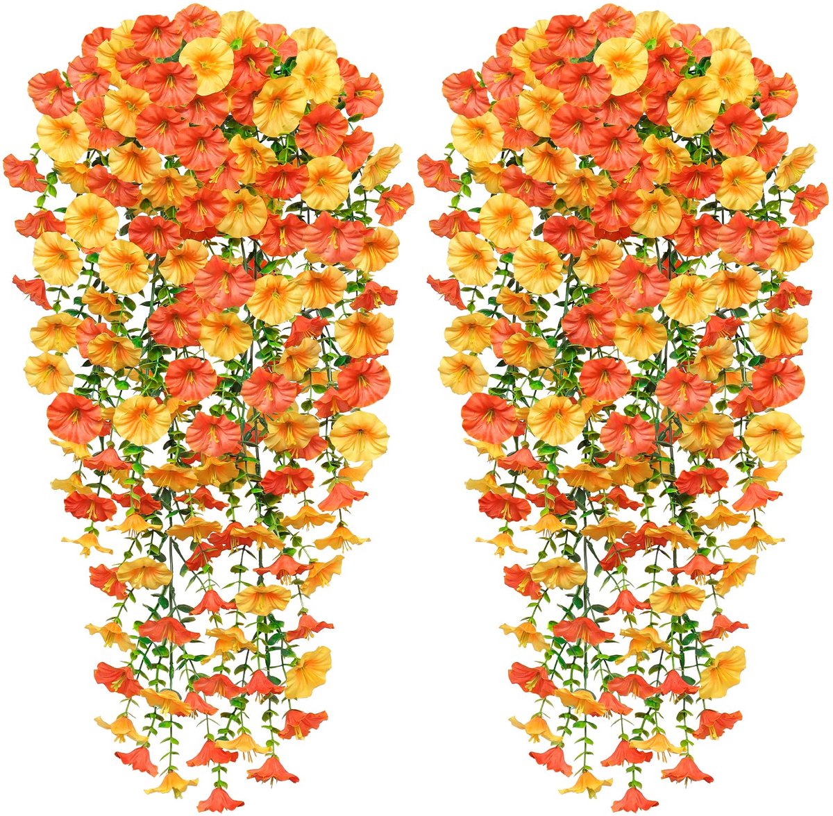 2 stuks kunsthangende bloemen voor buiten, UV-bestendige nephangende planten herfst kunstmatige ochtendglorie bloemen nep hangende planten voor muur thuis bruiloft tuin tuin decor
