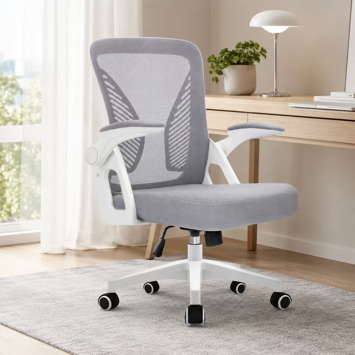 Milacyee Bureaustoel - Ergonomische Bureaustoel – Verstelbare Gaming/Computerstoel met Mesh Rug & Lendensteun – 90° Opklapbare Armleuningen – Directiestoel met Stille Wieltjes – Tot 130 kg Belasting - Grijs - Geschikt voor thuiswerk en kantoor – foto 2