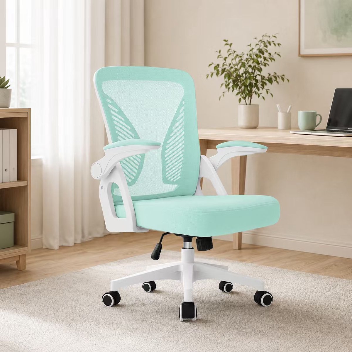 Milacyee Bureaustoel - Ergonomische Bureaustoel – Verstelbare Gaming/Computerstoel met Mesh Rug & Lendensteun – 90° Opklapbare Armleuningen – Directiestoel met Stille Wieltjes – Tot 130 kg Belasting - groente - Geschikt voor thuiswerk en kantoor – foto 2
