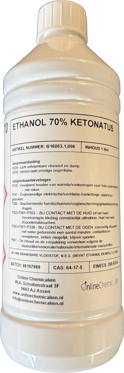 Online chemicalien – Ethanol 70% Ketonatus – 1L – Reinigingsmiddel – Ontvetter