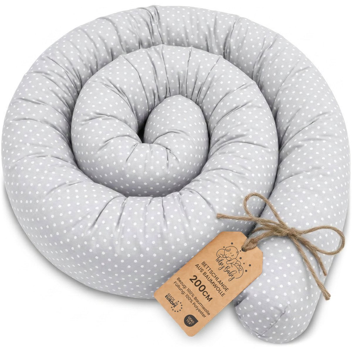 Zijslaper kussen Lichaamskussen 200 cm Katoen - Lang kussen bed rol slaapkussen nek rol Decoratie voor kinderkamer Oeko-Tex Stippen op grijs