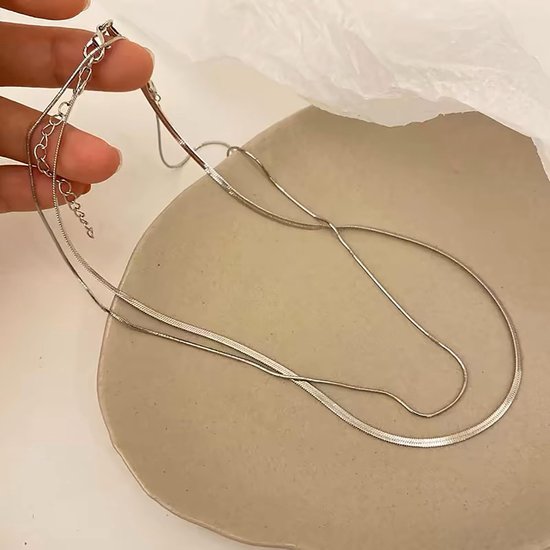 Slangenketting, zilveren halsketting voor dames, roestvrij staal, platte ketting, verstelbaar, dun en dik, humanoïde slangenketting, brede ketting, lange ketting — afbeelding 2