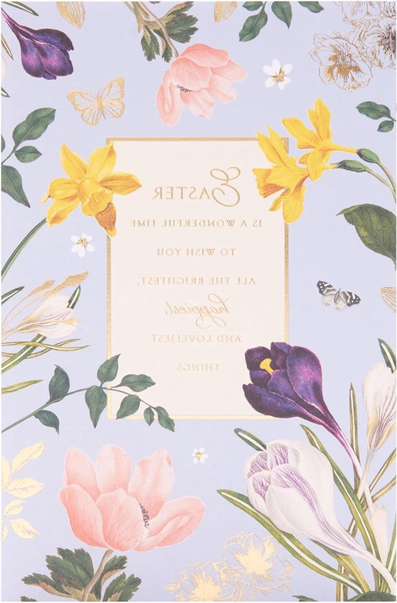 Paaskaart Bloemen - Wenskaart Pasen - Fijne Paaswens - Goudfolie Accent - 149 x 229 mm - Meerkleurig