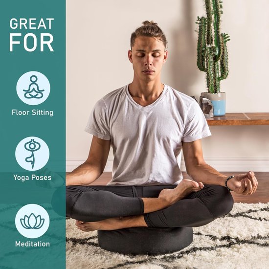 Yoga Meditatie Kussen - Ronde Bolster - Diepere Meditatie - Gevuld met Boekweitdoppen - 41 x 41 cm - Blauw — afbeelding 2