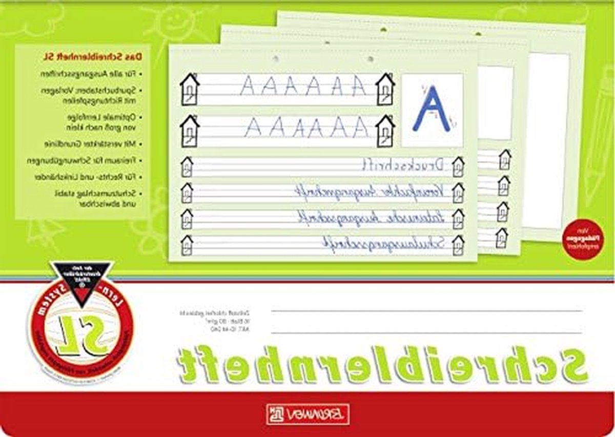 Schrijfschrift SL - Schrijfboekje Liniatuur SL - Kinderen Leren Schrijven - Versterkte Basislijn - DIN A4 - Blauw