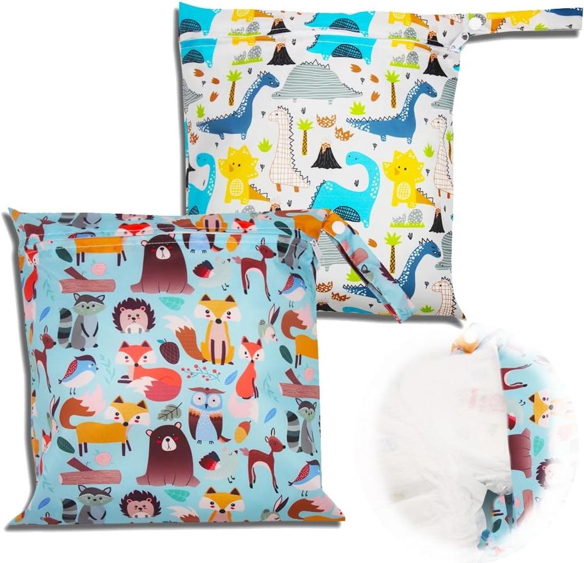 Natte Luiertas - Wetbag Baby - Spullen Opbergen - Waterdichte Coating - 28 x 30 cm - Meerkleurig