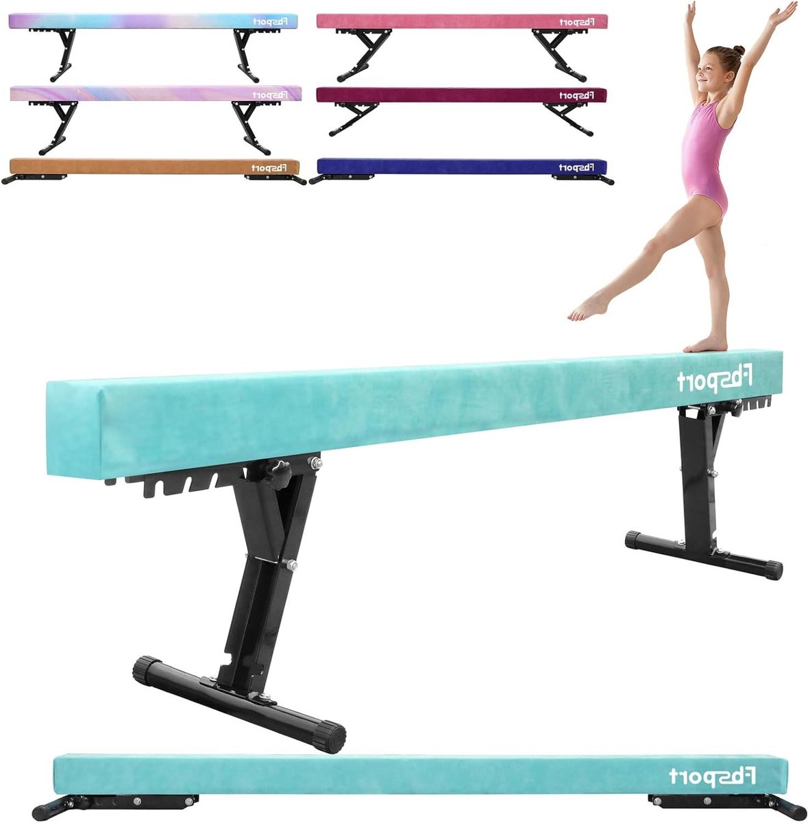 Gymnastiekbalk - Turnbalk Balansbalk - Thuis Trainen - 5 Hoogtes Verstelbaar - 244 cm - Groen