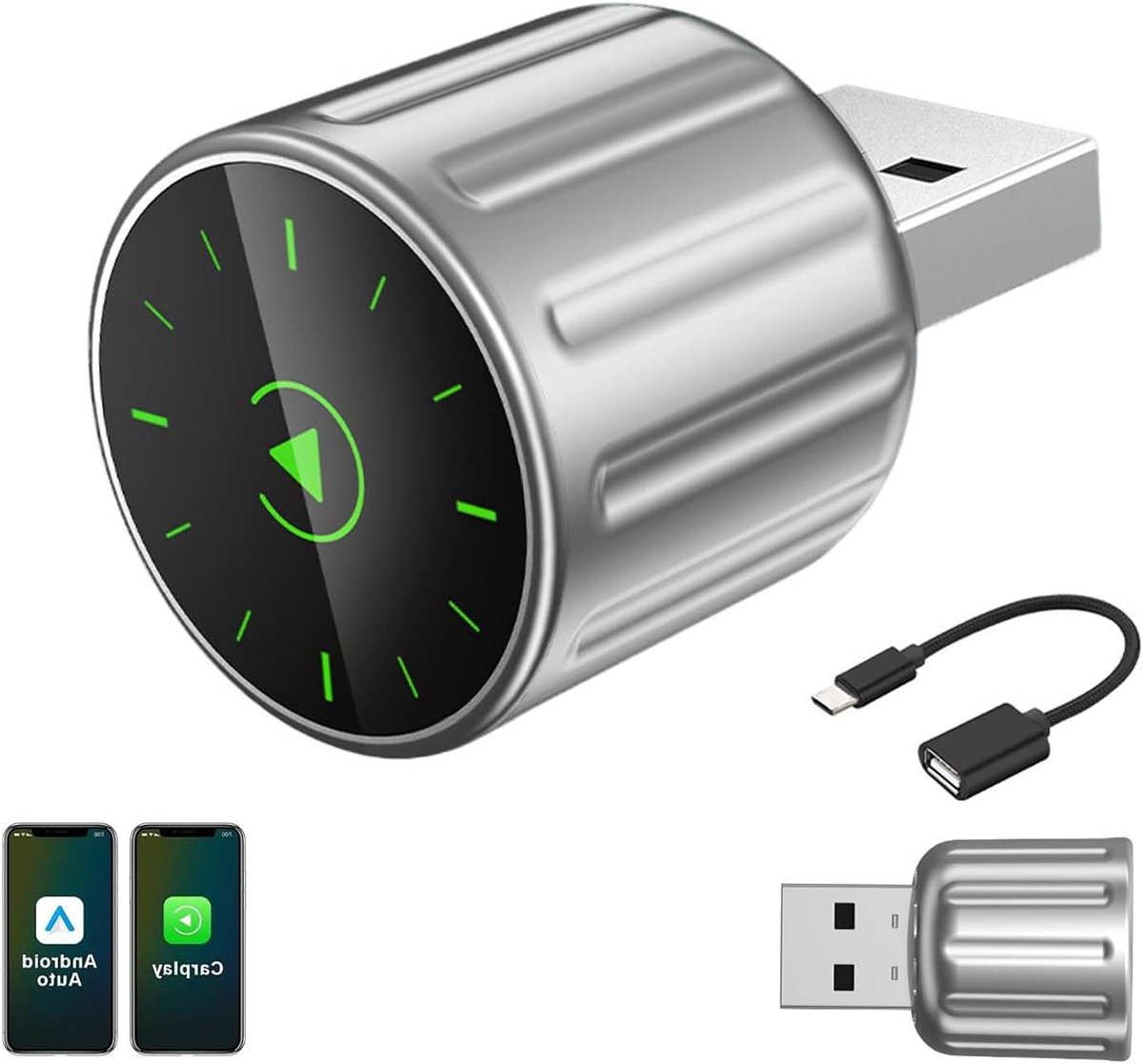 Draadloze CarPlay Adapter - Android Auto Module - Auto Navigatie - Plug and Play - Mini Design - Zilver