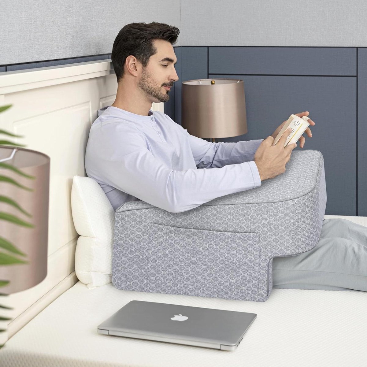 Leeskussen - Rugsteun Kussen - Comfortabel Lezen - Verstelbare Vulling - 38 x 28 cm - Grijs