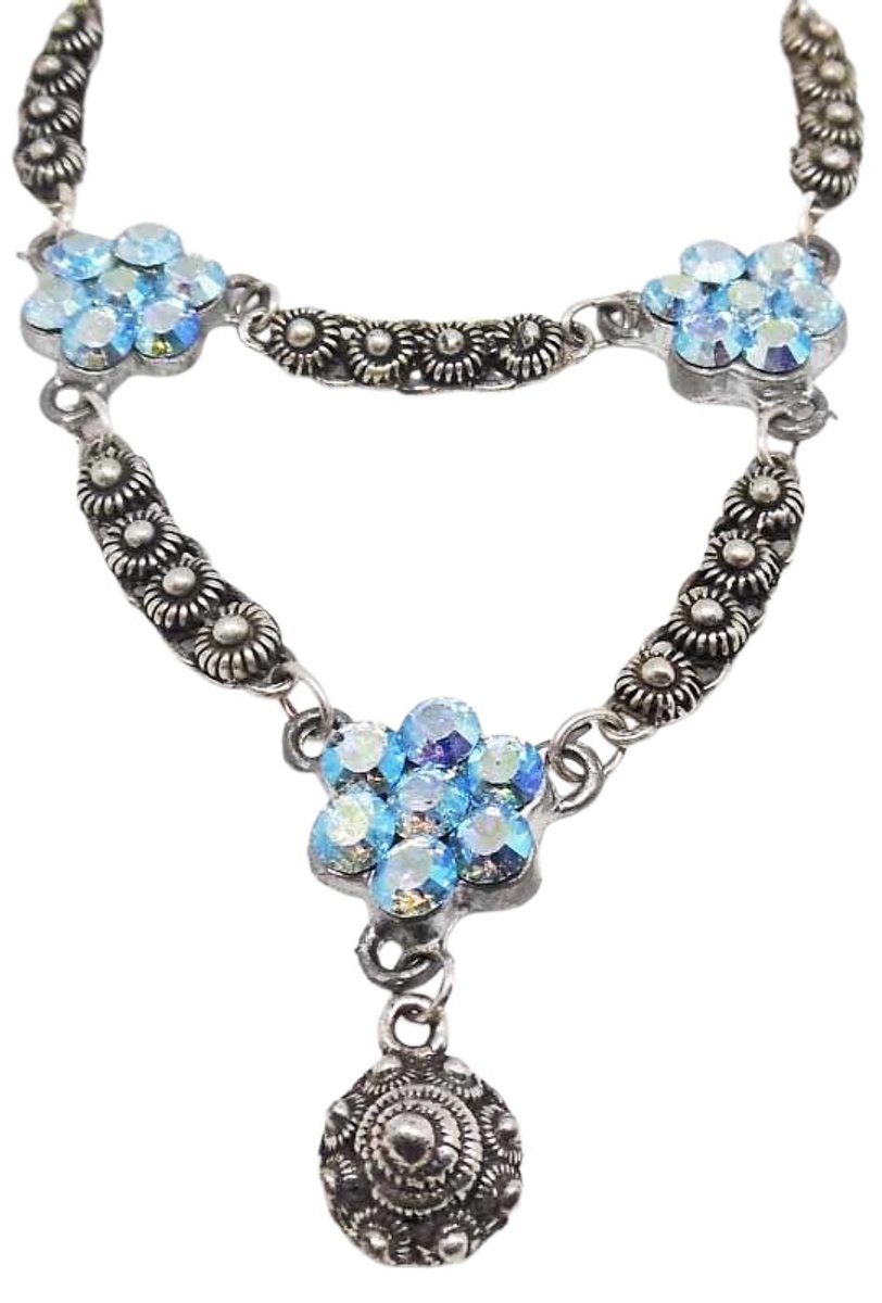 Zeeuws Meisje - Collier zeeuwse knopjes en blauwe swarovski kristal