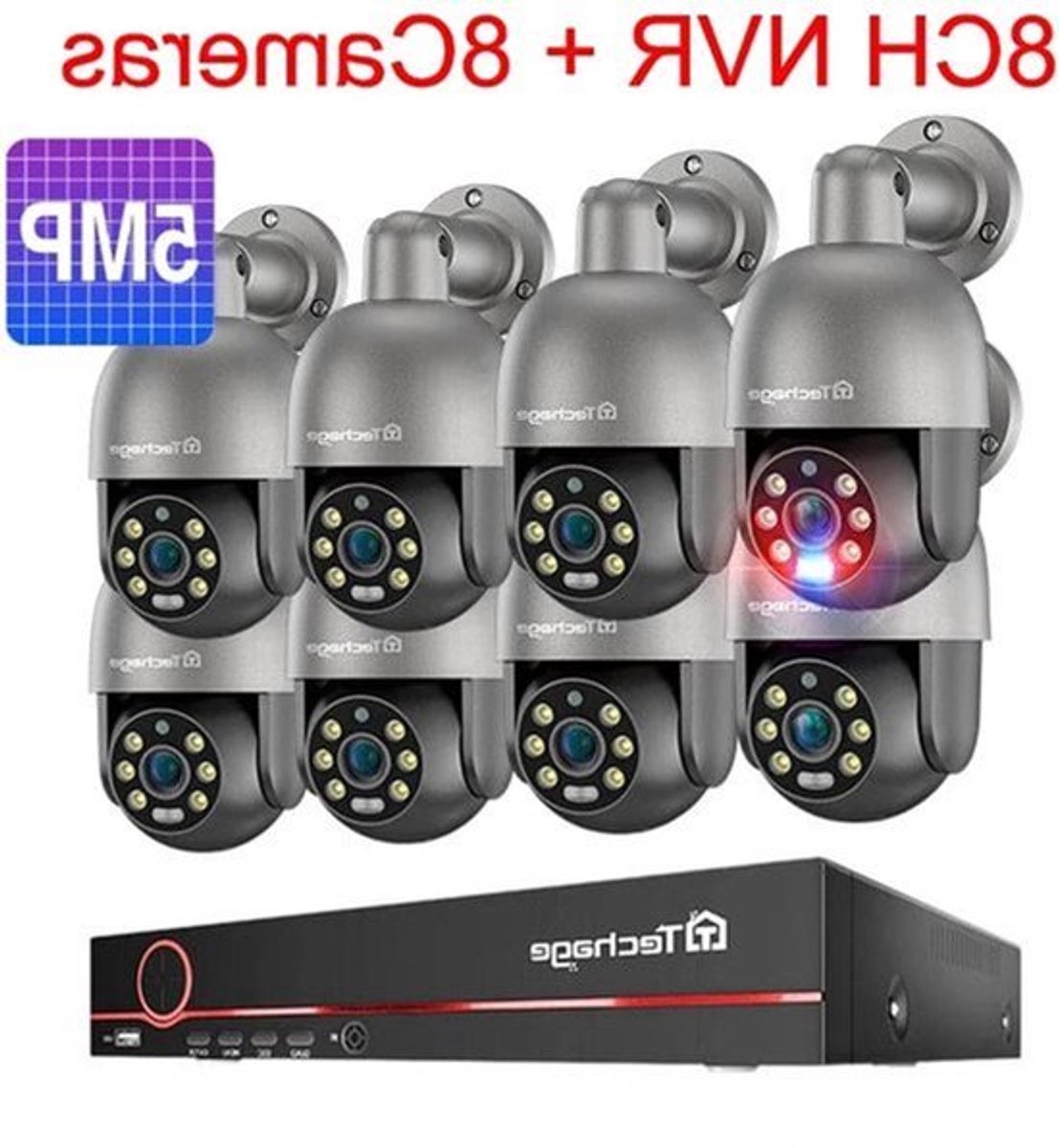 Beveiligingscamera – Camerabewaking – Buitencamera – IP Camera – Surveillance Systeem – 8 Kanaals NVR – PTZ Besturing – AI Bewegingsdetectie – Tweeweg Audio