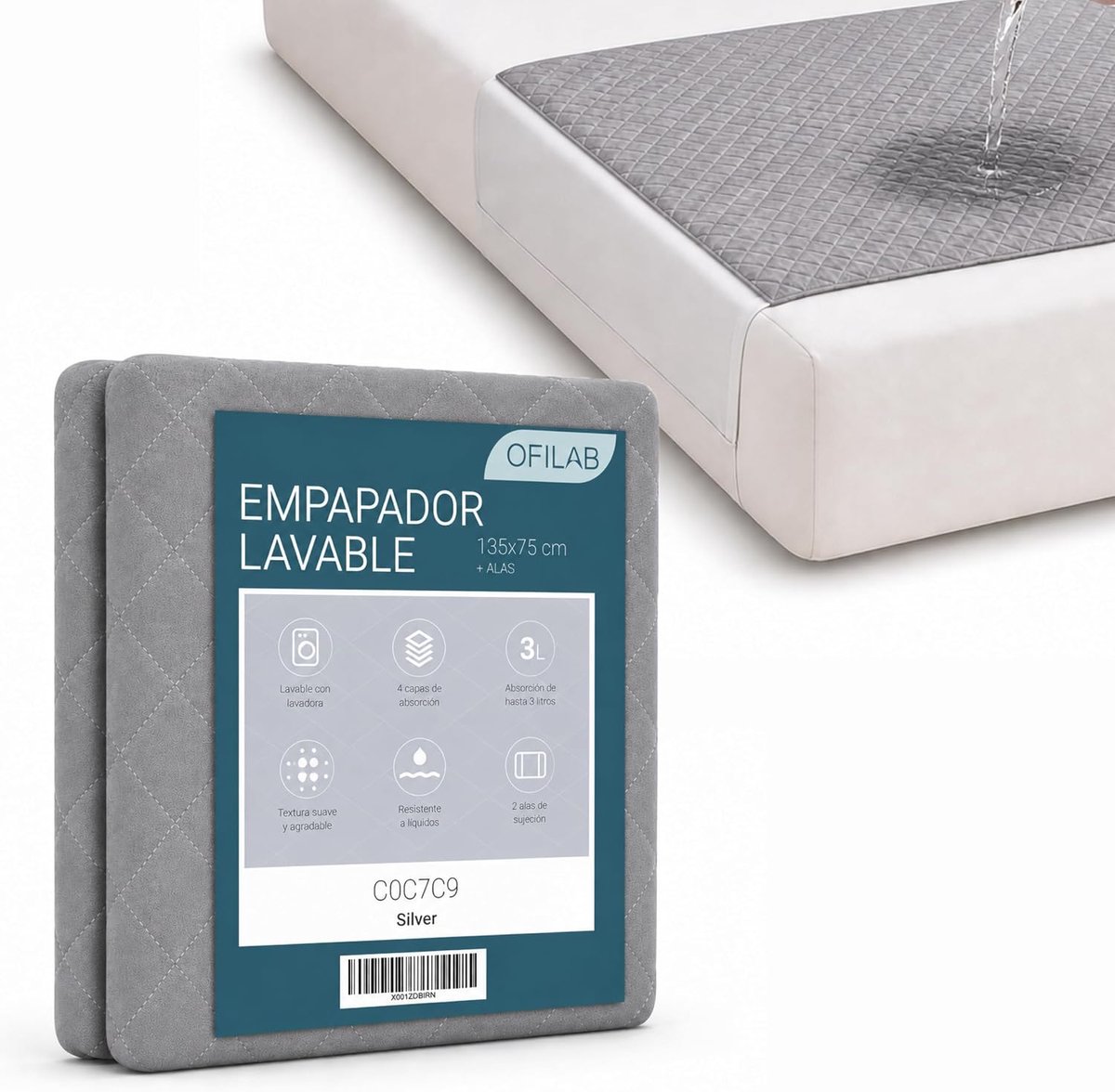 SnelShoppen - Wasbare bedonderlegger 135 x 75 cm met 45 cm vleugels, 4 beschermlagen, super absorberend, 3 liter/m², waterdicht, herbruikbaar, hypoall