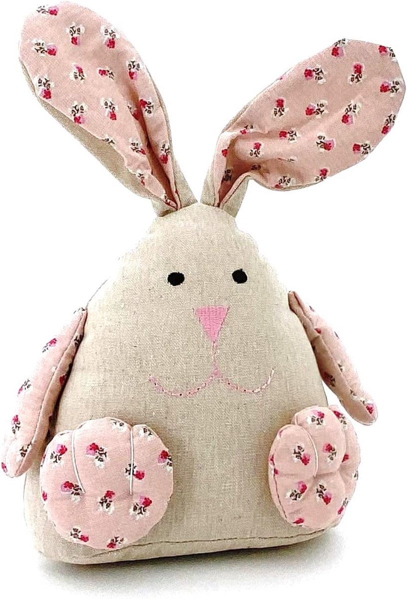 SnelShoppen - Deurstopper Konijn met Flexibele Oren Tilda - 30 cm - Roze - Decoratie voor Plattelandsstijl - Bloemenstof - Perfect voor Kinderen en Wo
