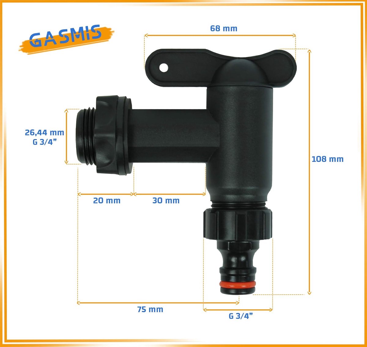 Afvoerkranen voor regenton 3/4 inch - kunststof zwart - met afdichting en moer - eenvoudig te installeren - SnelShoppen