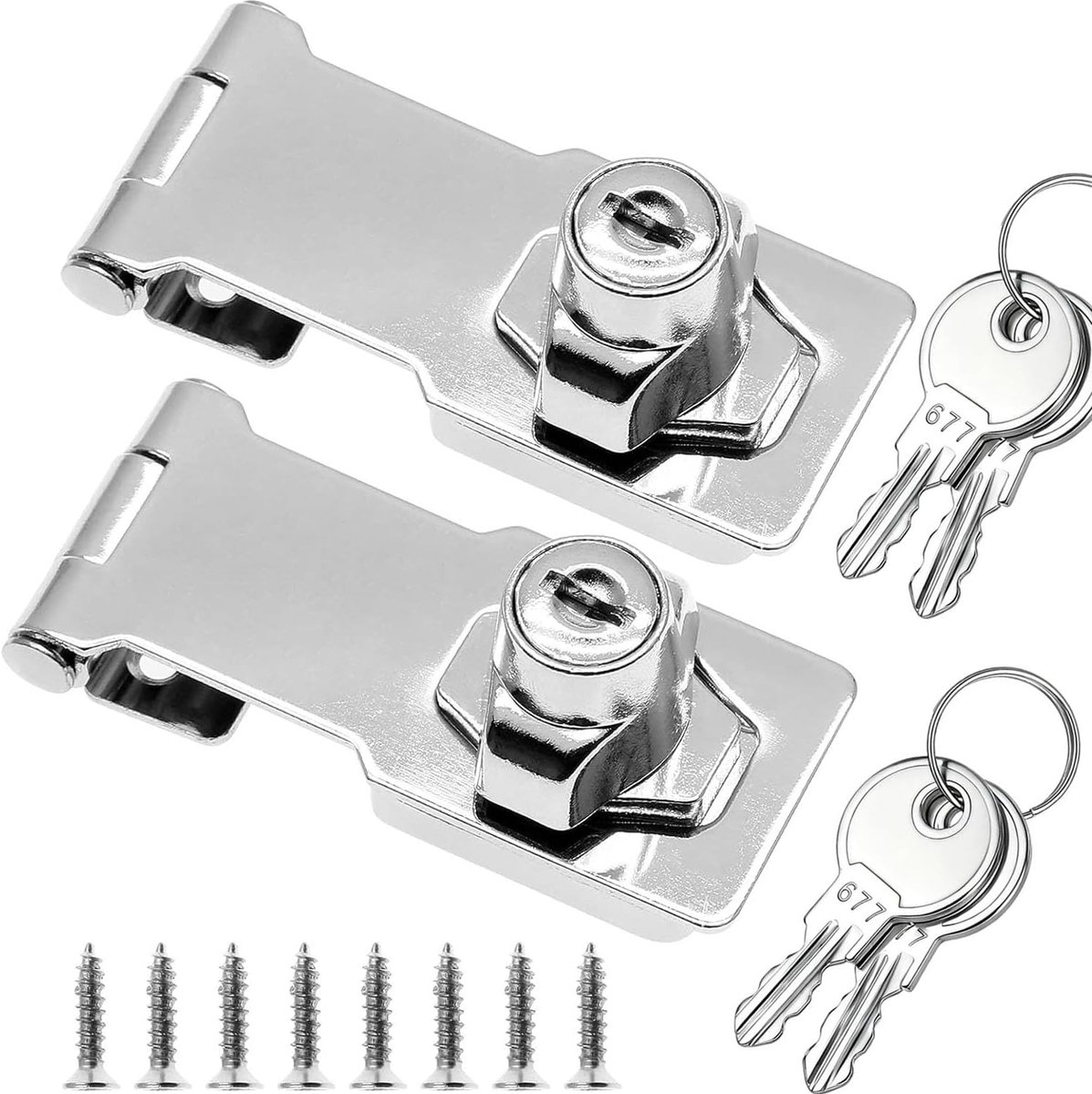 SnelShoppen - Hasp Lock Hangslot Deurslot Ladekast Slot Draaisleutel Slot voor Meubel Postvak Kast met Gelijke Sleutels Zilver (7,5 cm - 2 Stuks)