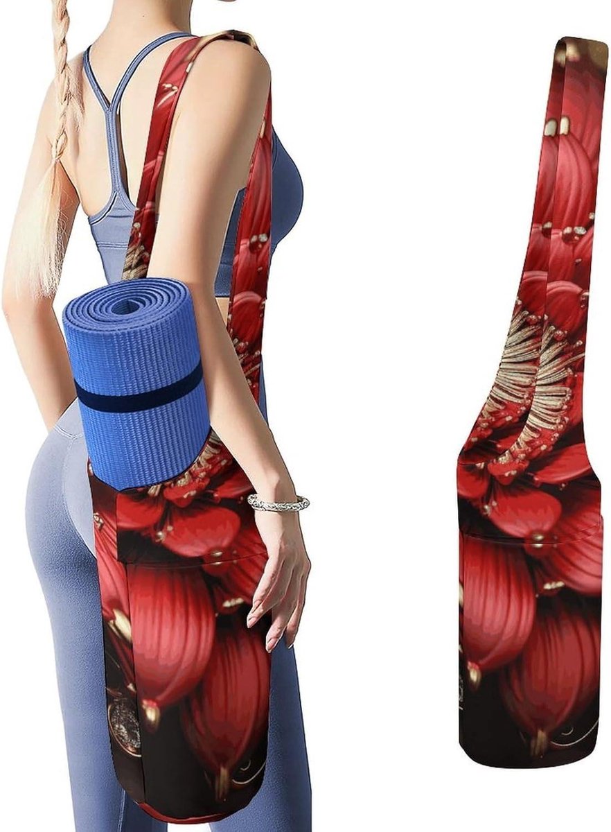 Yoga Mat Tas - Yogas Mat Carrier - Sport Accessoires Dragen - Premium Canvas Constructie - 50x40x18cm - Rood Goud Bloem
