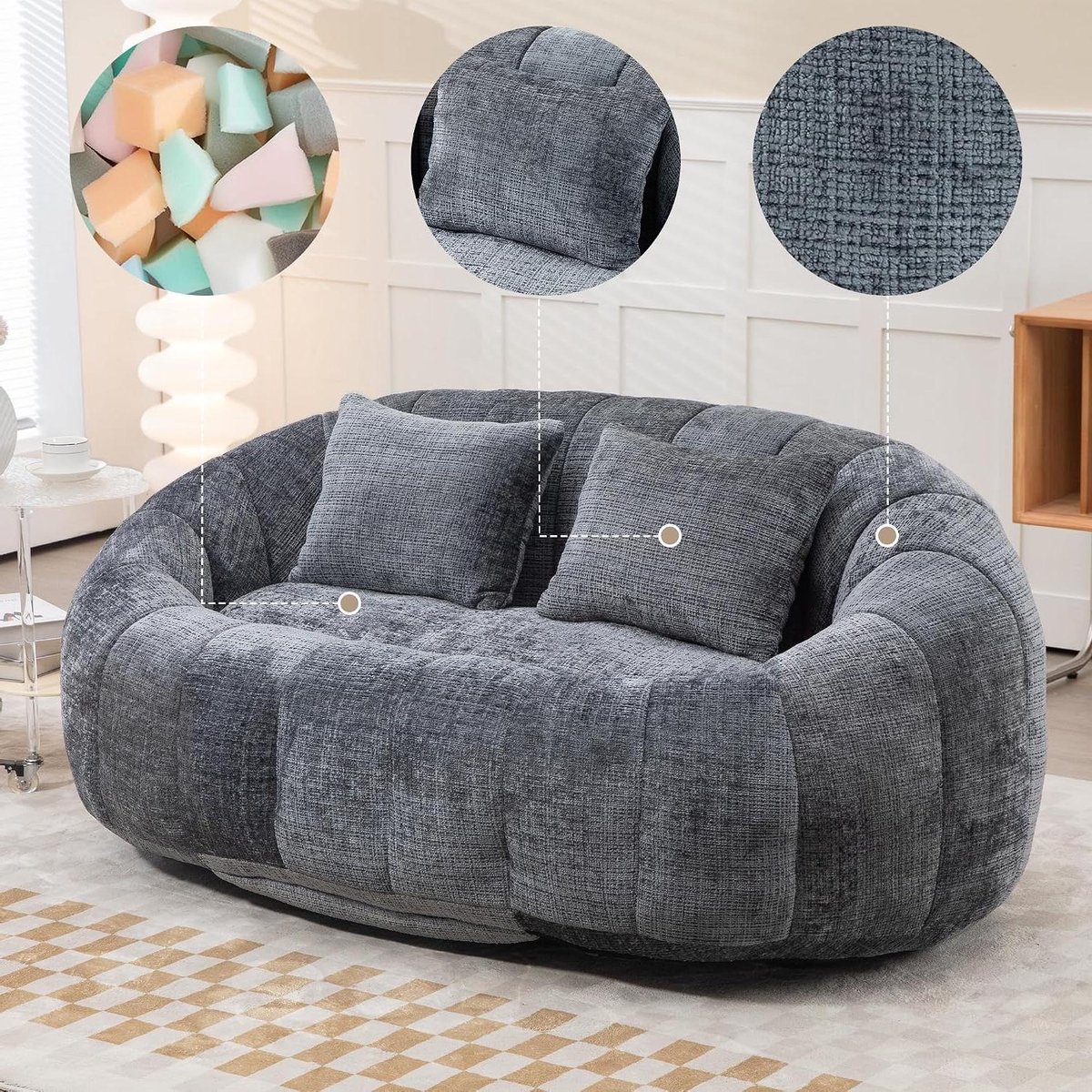Zitzak Bank - Luie Bank Fauteuil - Ontspannen Zitten - Traagschuim Vulling - 150 x 95 x 63 cm - Grijs