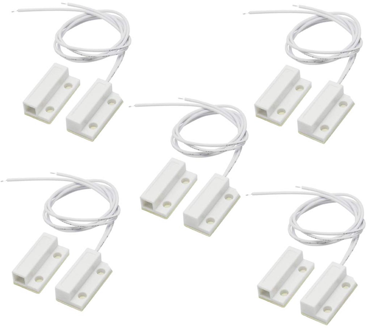 SnelShoppen - 5 Paar MC-38 Magnetische Deurschakelaars voor Ramen, Magnetische Schakelaar voor Alarm Sensor, 27x14x8mm, N/O Normaal Open, Alarm bij Br