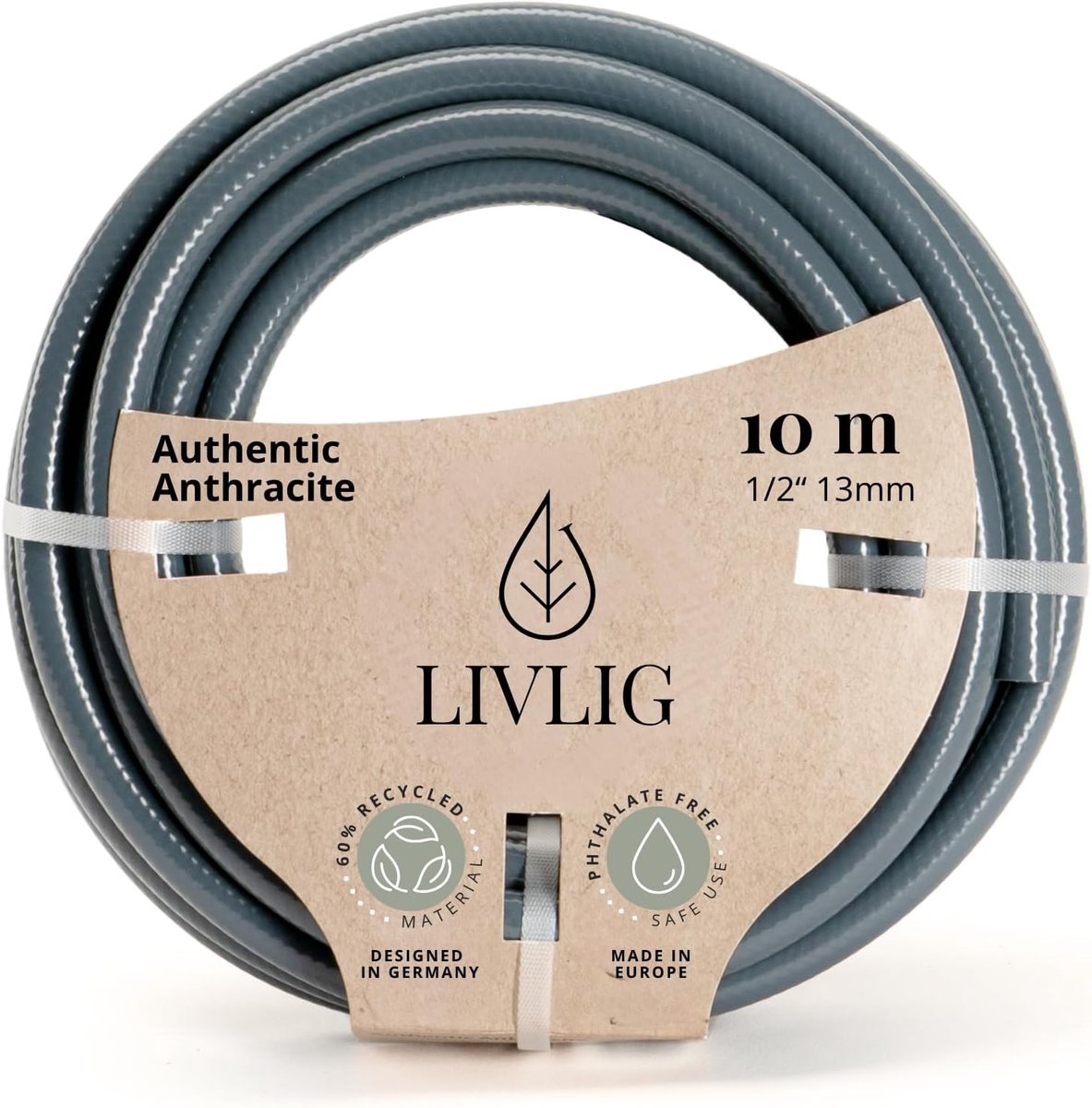 SnelShoppen - Tuinslang 30 m 1/2 Inch Gemaakt in Duitsland Waterdichte Tuinslang van Gerecycled PVC Kleur Antraciet Voor Tuin, Balkon en Terras