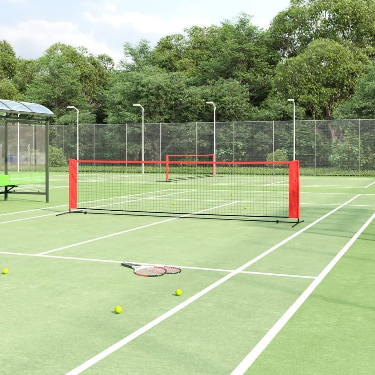 Tennisnet - Badmintonnet Sportnet - Tuinfeest Sport - Stalen Frame Robuust - 400 x 100 x 87 cm - Zwart Rood