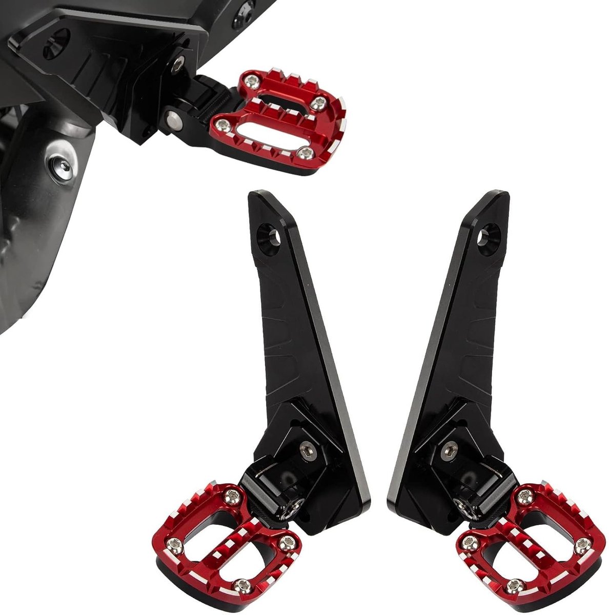 Vouwbare Achterste Voetsteunen voor Motoren, CNC Aluminium Voetpedalen voor Passagiers, Geschikt voor X-ADV 750, Forza 750 en NC 750 (2021-2024) - Zwart Rood